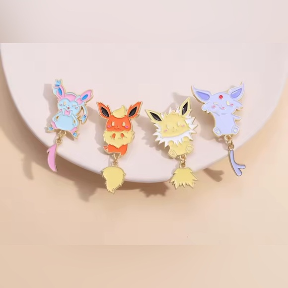 3 For $35 Pokemon Espeon Eeveelution Enameled Pin Brooch Hanging Moving Tail - Picture 9 of 12